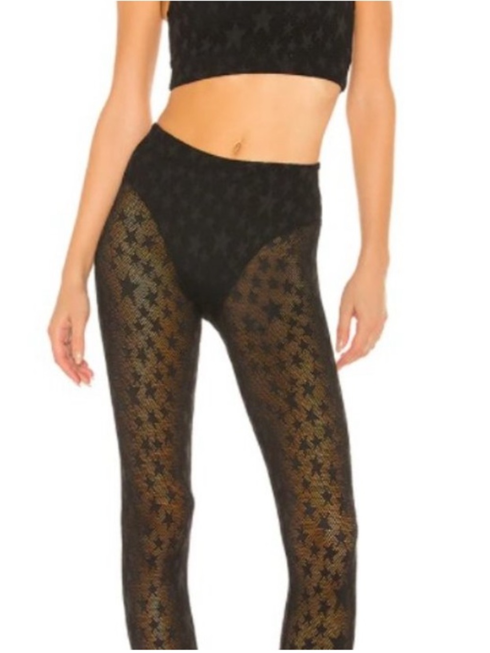 NWT Adam Selman Sport - M - Perforated Stars | French Cut Black Mesh Leggings